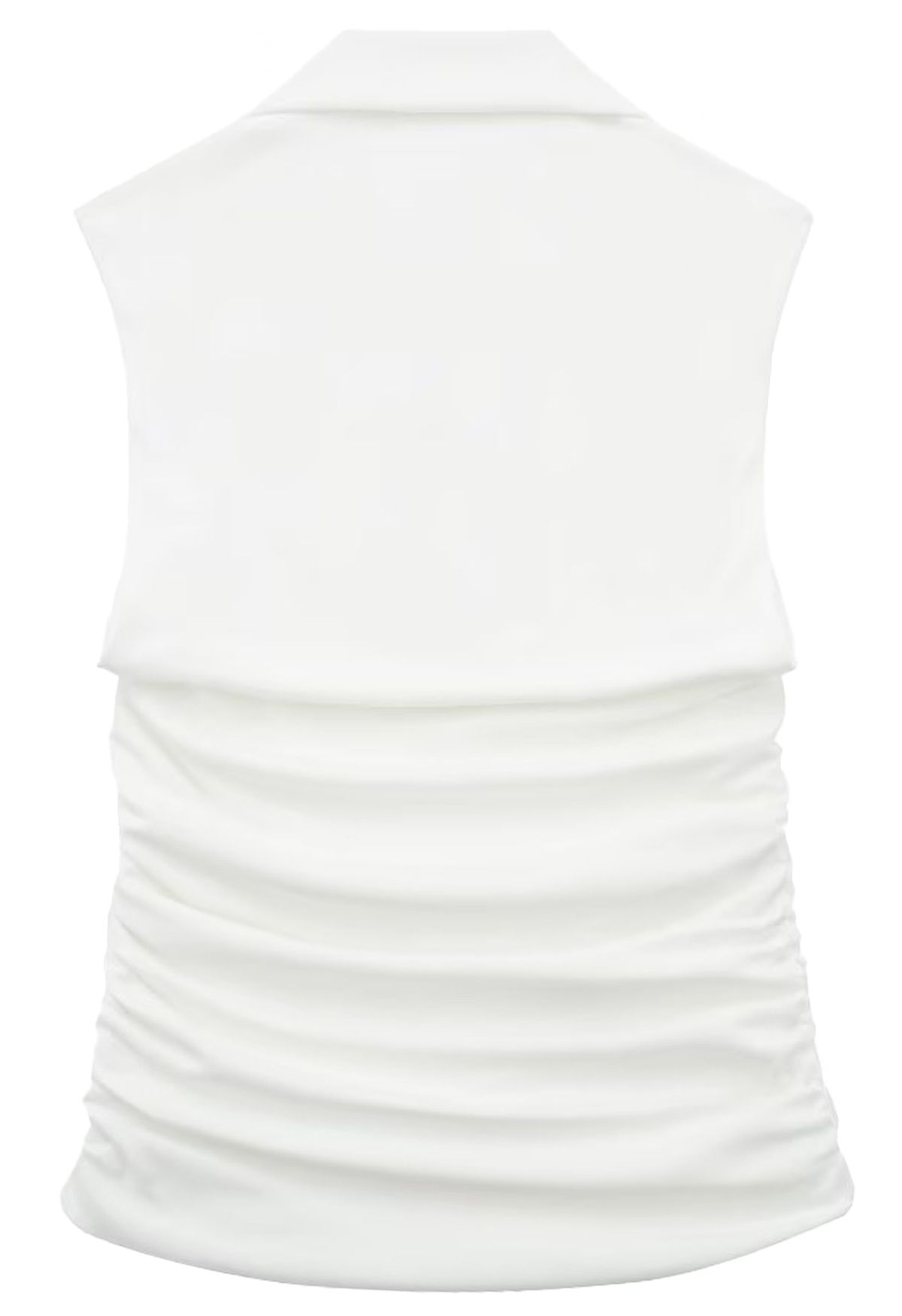 Top sin mangas con cuello cuadrado y cintura fruncida en blanco