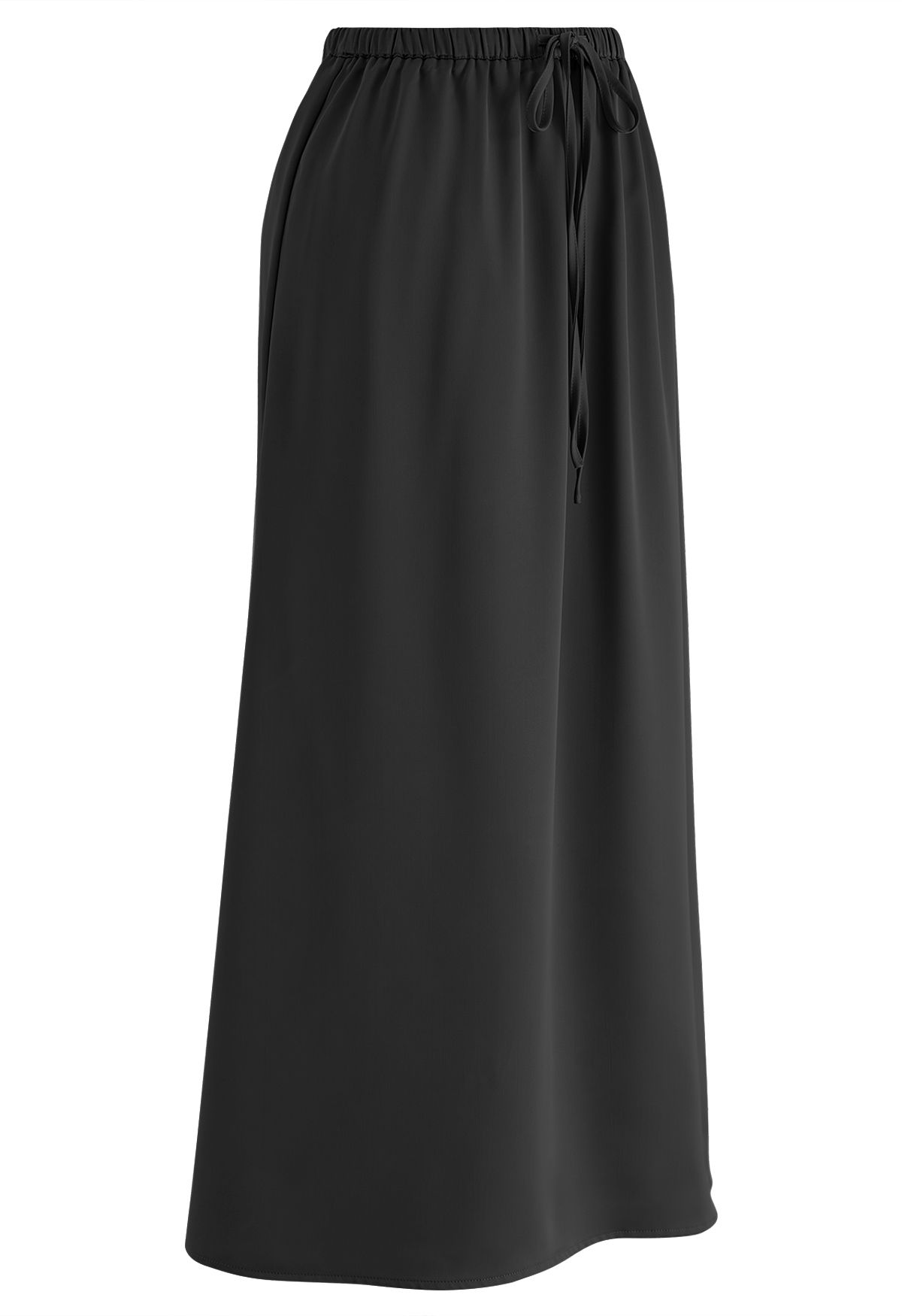 Falda larga de satén con cordón elástico en la cintura en negro
