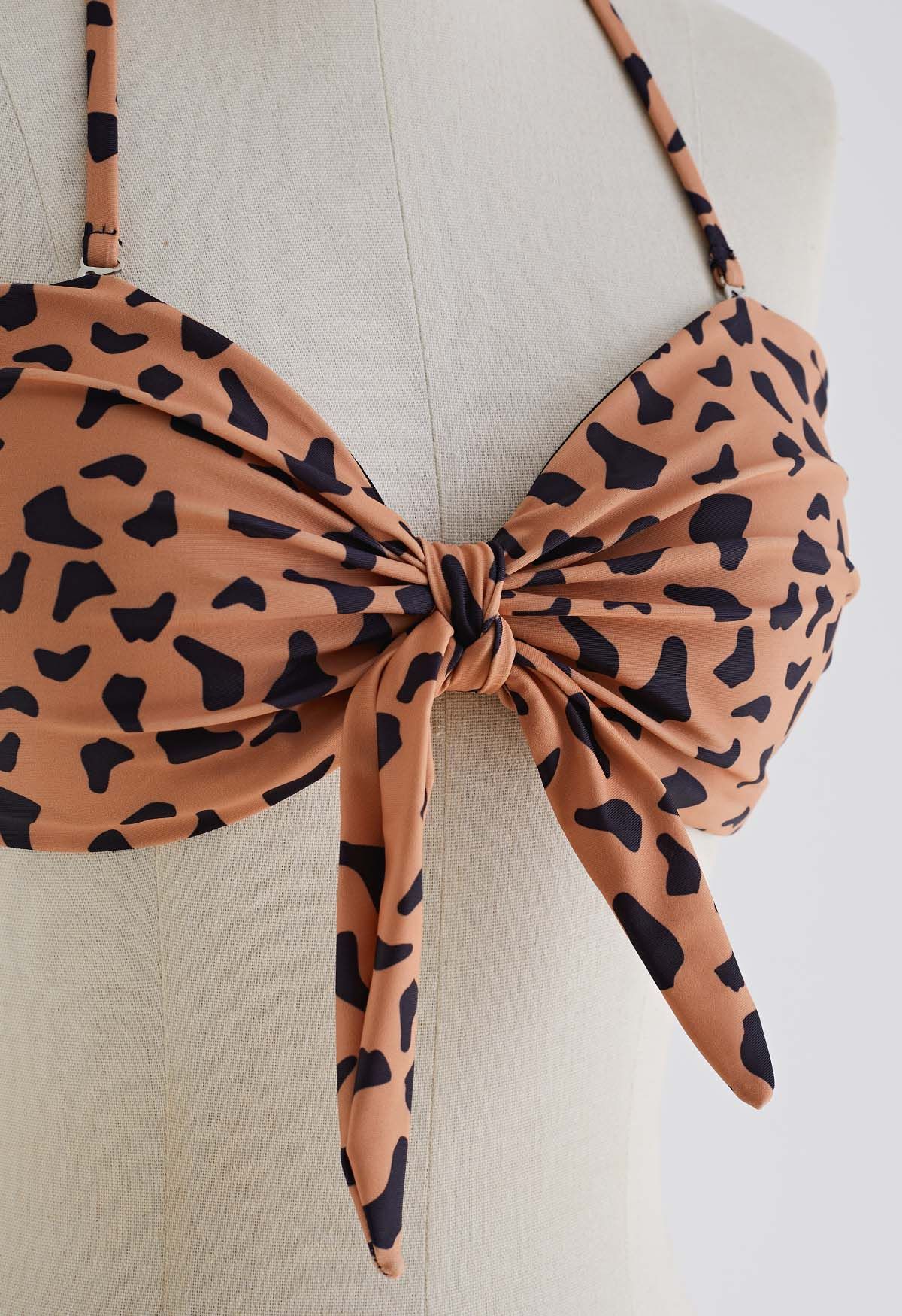 Conjunto de bikini con lazo y estampado de tigre salvaje