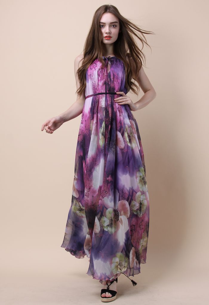 Vestido misterioso maxi slip morado floral