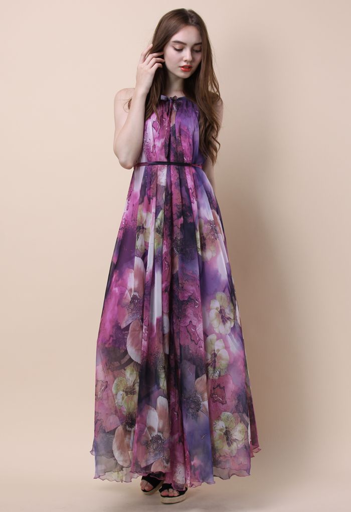 Vestido misterioso maxi slip morado floral