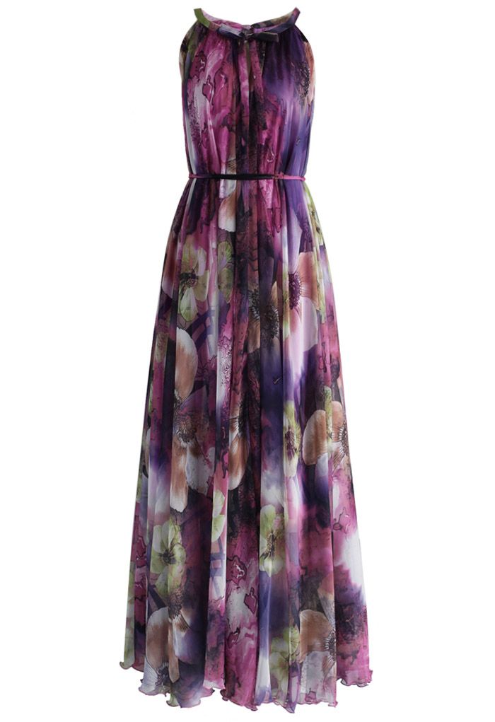 Vestido misterioso maxi slip morado floral