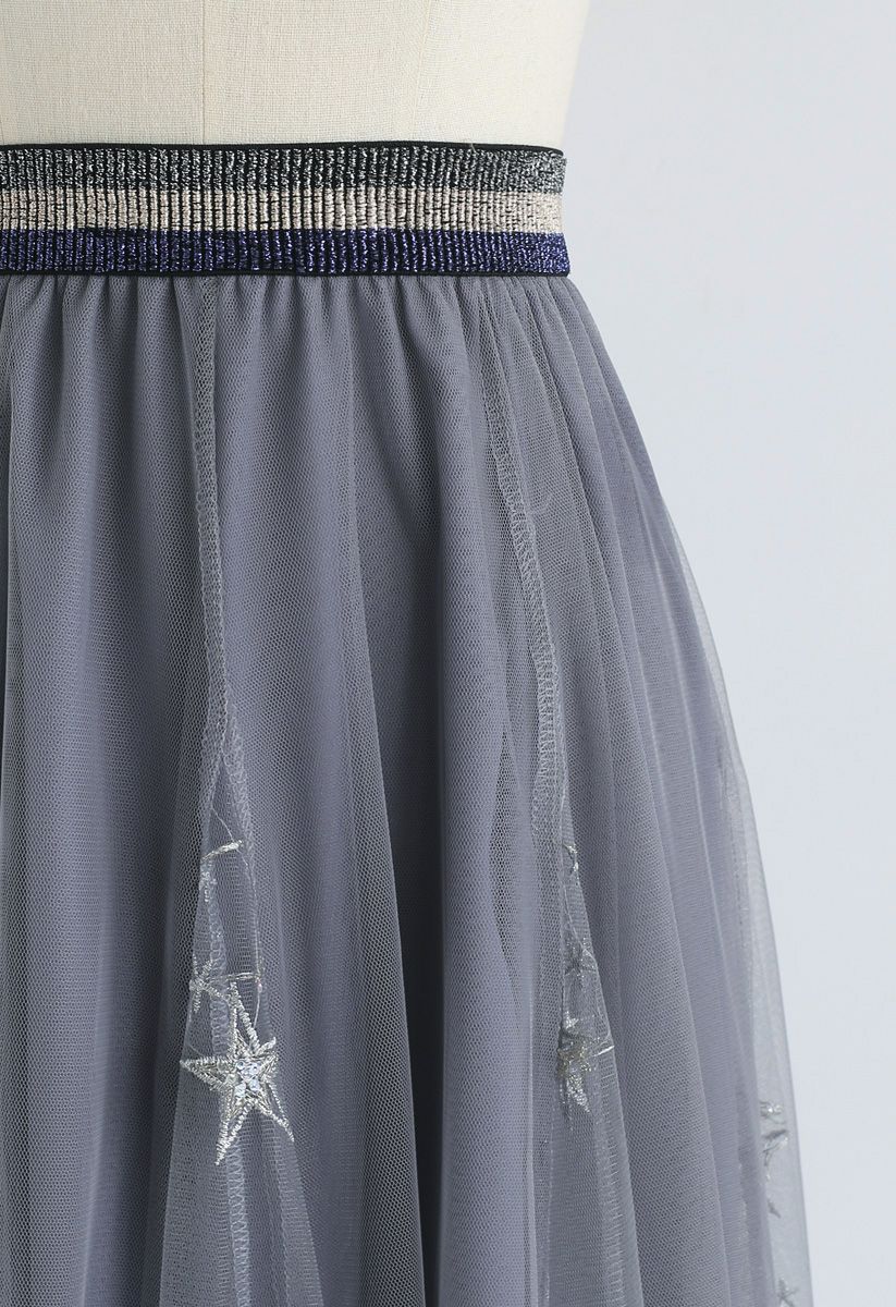 Falda midi de tul de Estrellas deslumbrantes en gris