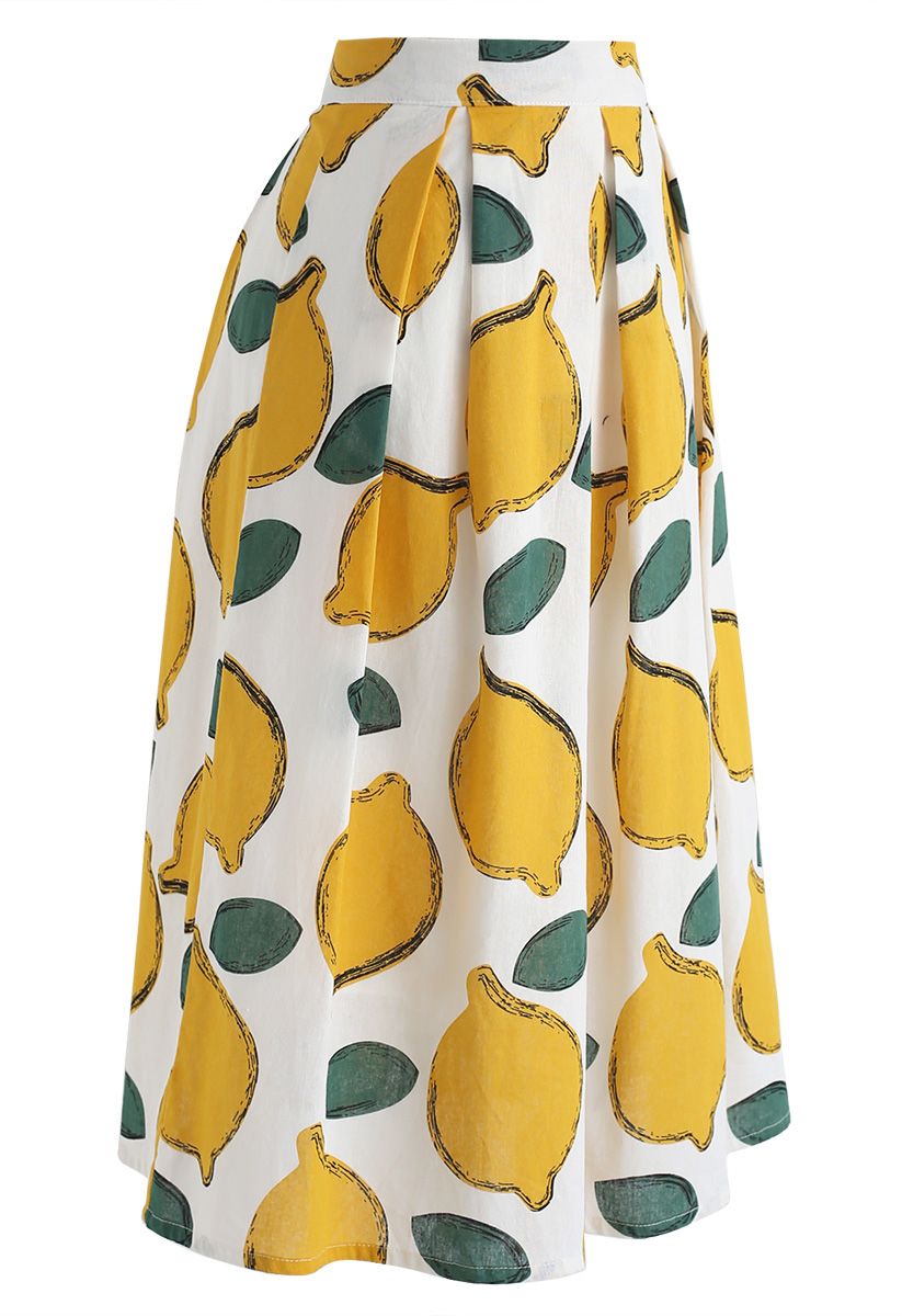 Falda midi de verano limón fresco A-Line