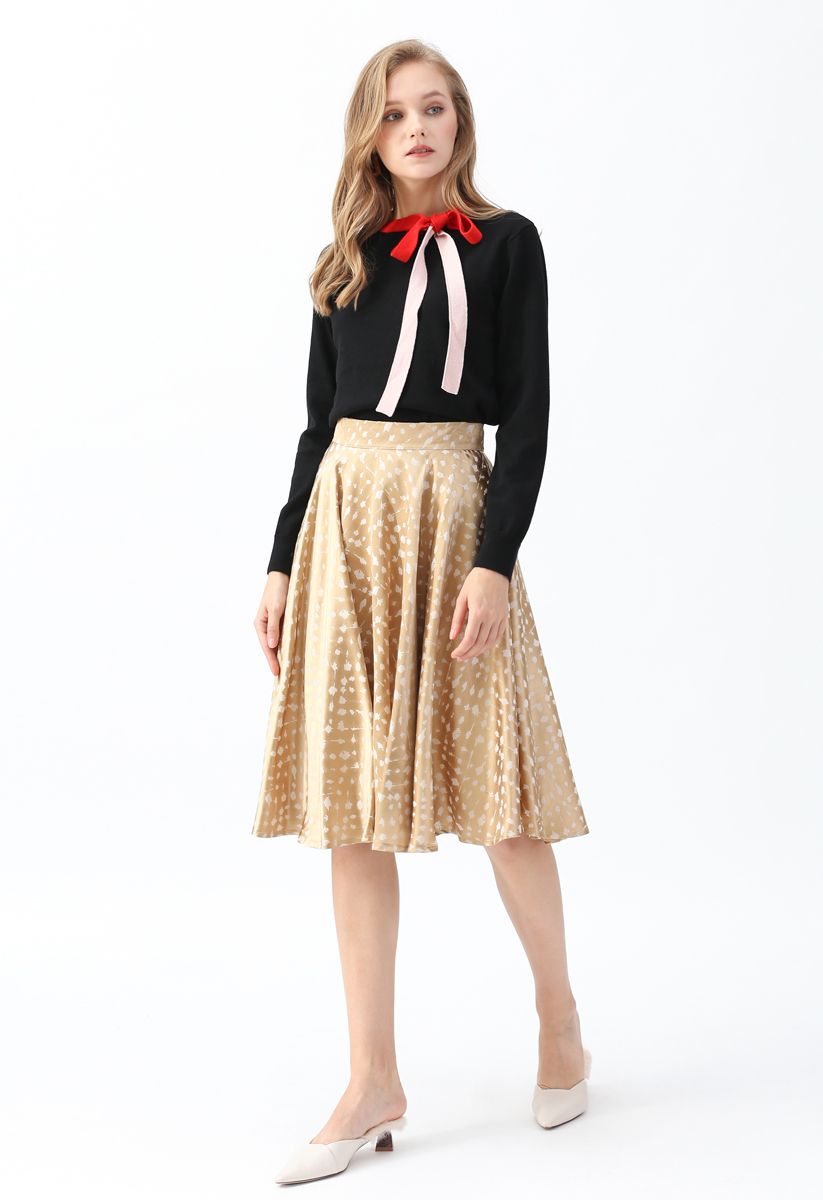 Falda midi jacquard lunares dorados