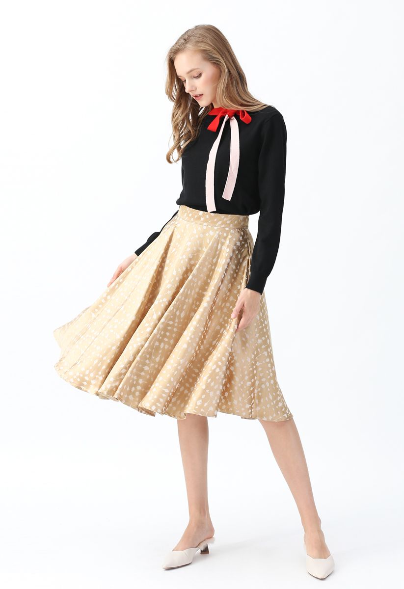 Falda midi jacquard lunares dorados