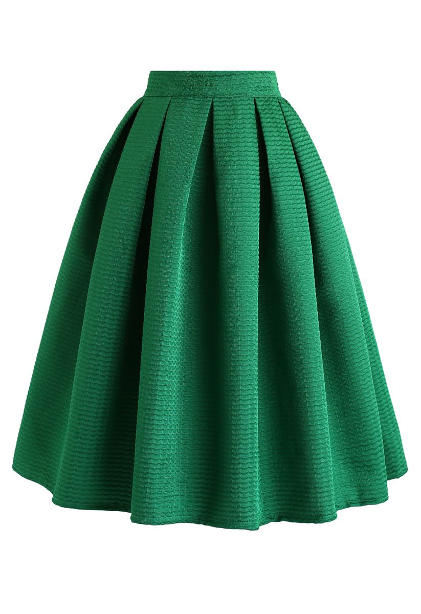 Falda midi plisada con textura ondulada en verde