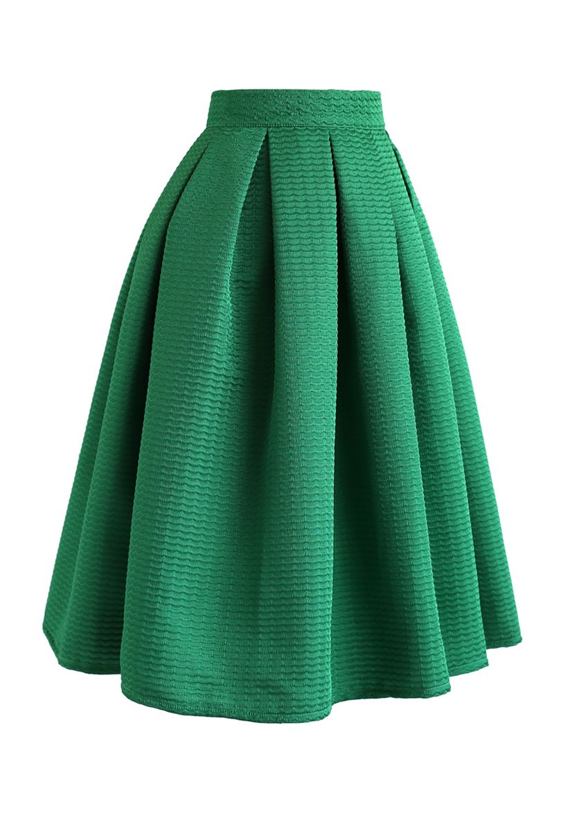 Falda midi plisada con textura ondulada en verde