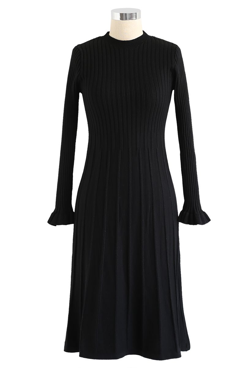 VESTIDO TWINSET DE PUNTO PLISADO CON CUELLO ALTO EN NEGRO