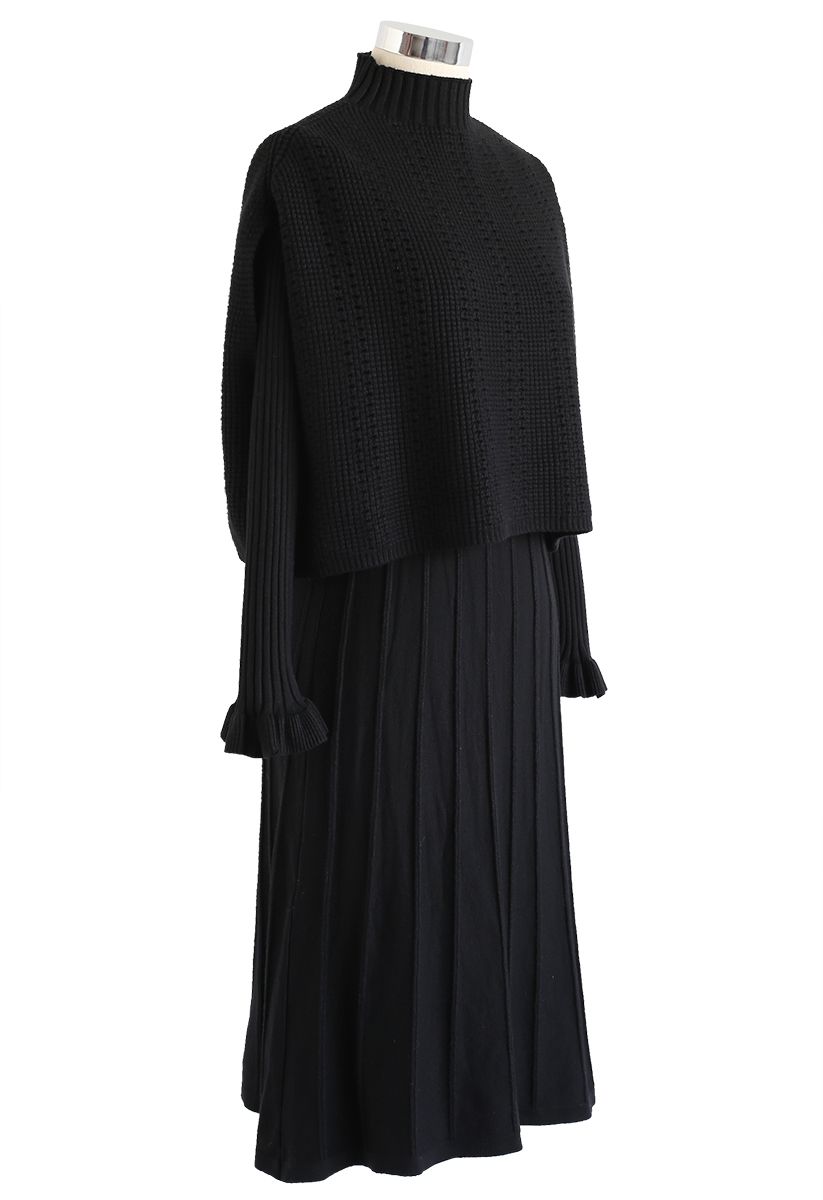 VESTIDO TWINSET DE PUNTO PLISADO CON CUELLO ALTO EN NEGRO