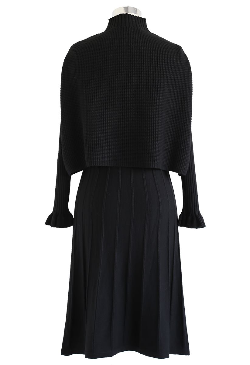 VESTIDO TWINSET DE PUNTO PLISADO CON CUELLO ALTO EN NEGRO