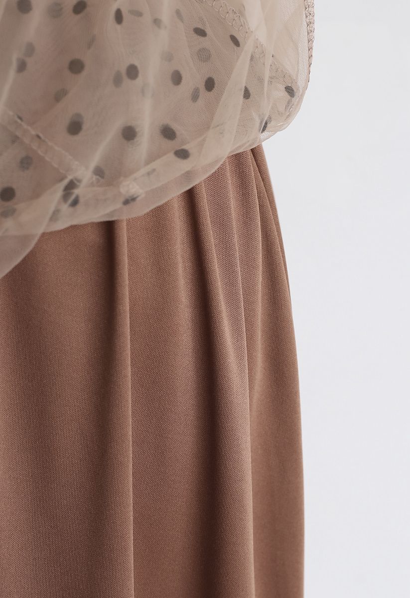 Falda de tul de malla de doble capa con lunares completos en caramelo