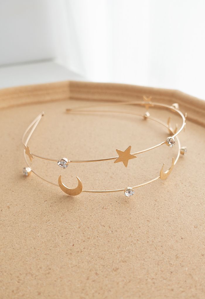 Diadema Dorada Luna y Estrella