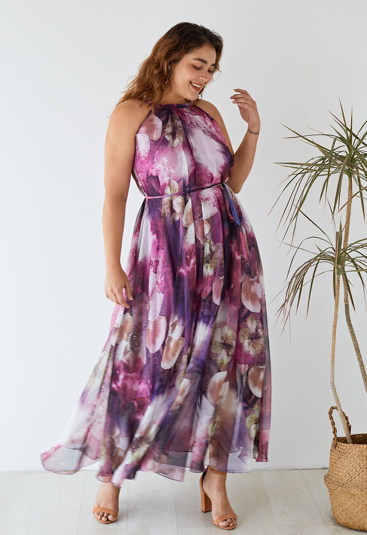 Vestido misterioso maxi slip morado floral