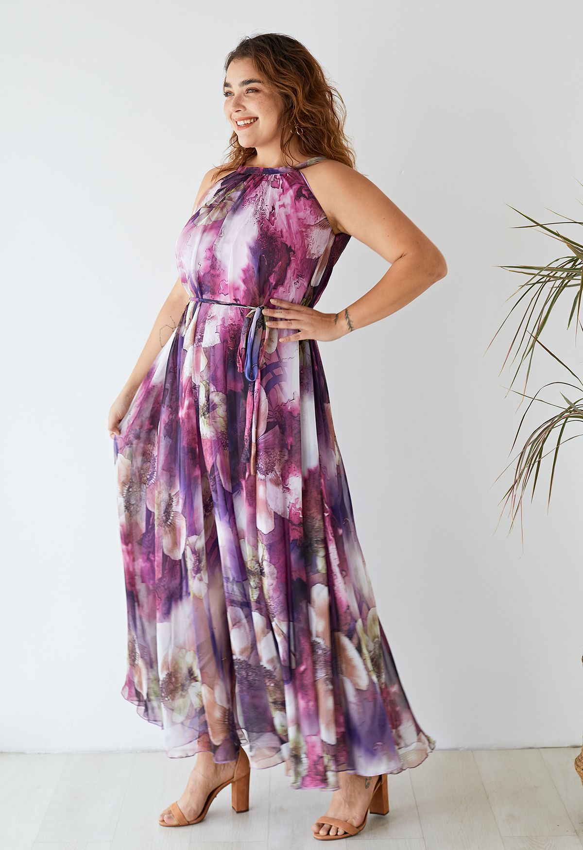 Vestido misterioso maxi slip morado floral