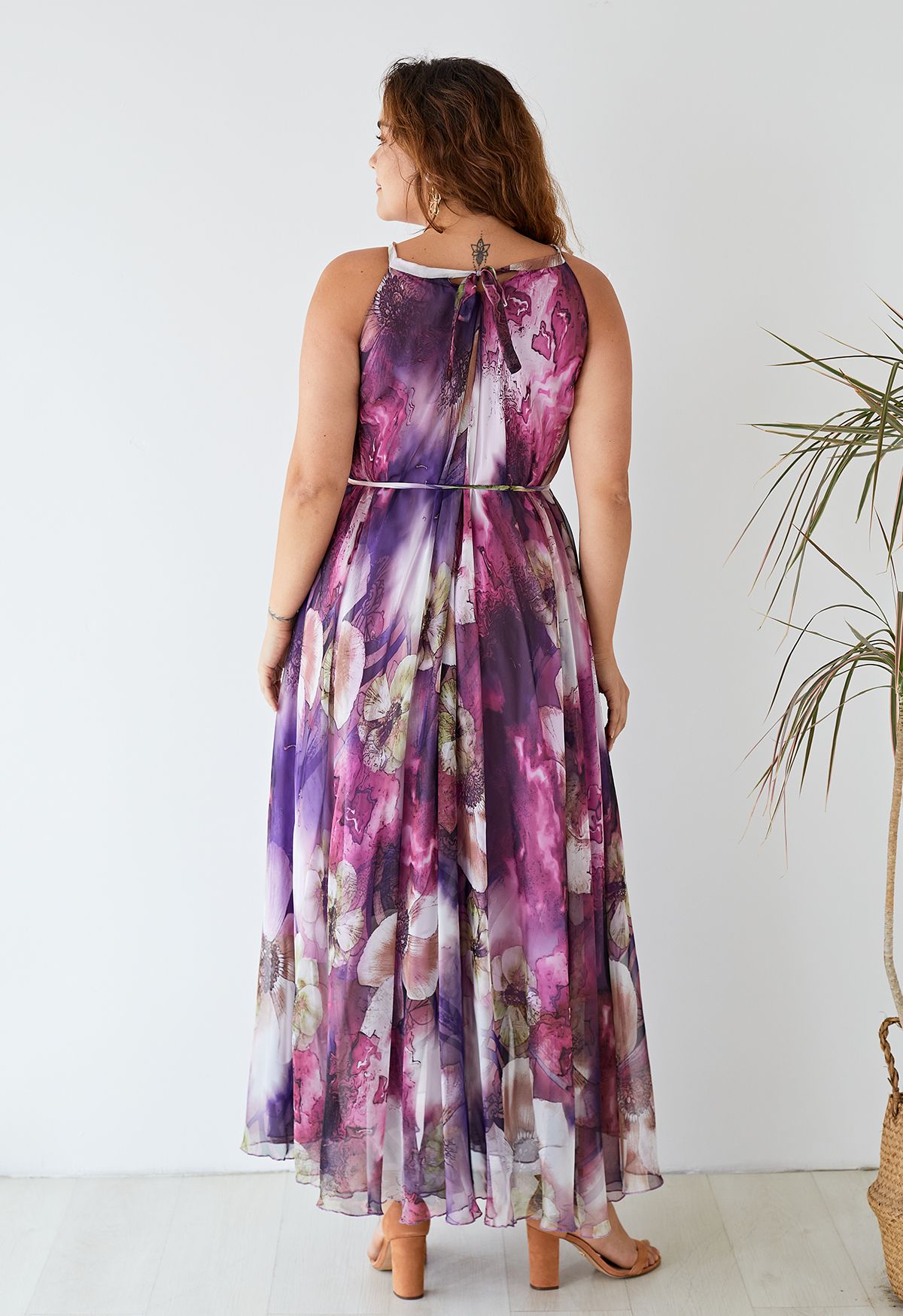 Vestido misterioso maxi slip morado floral