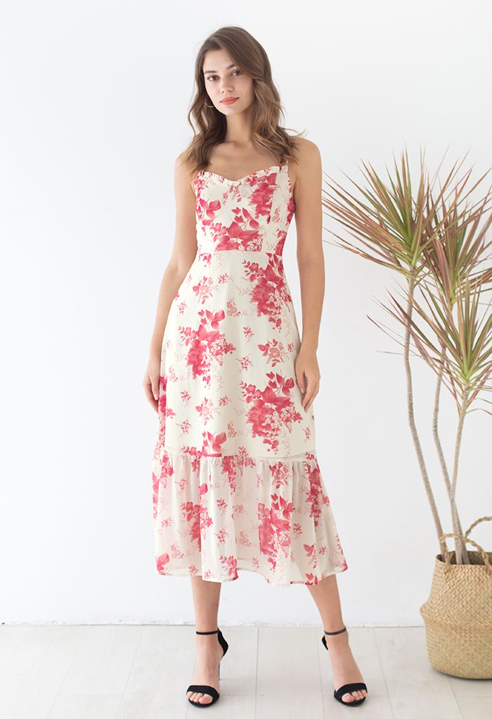 Vestido midi de tirante fruncido Plum Blossom