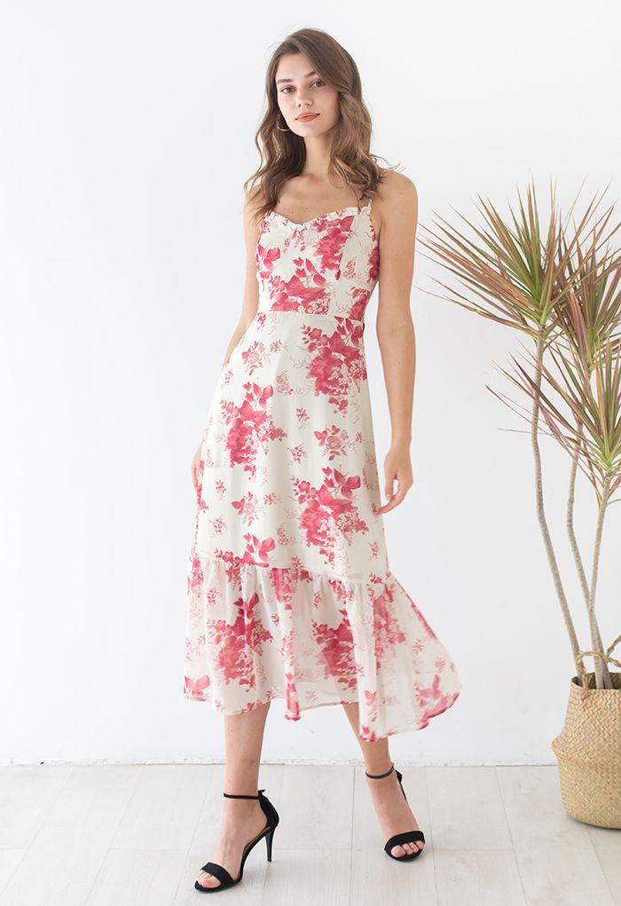 Vestido midi de tirante fruncido Plum Blossom