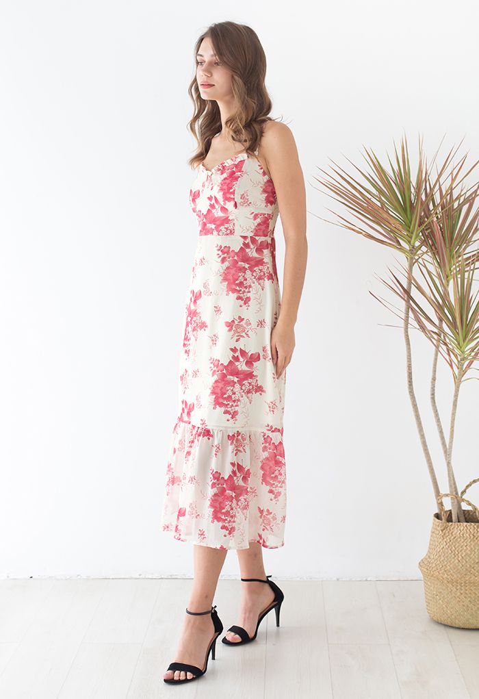 Vestido midi de tirante fruncido Plum Blossom