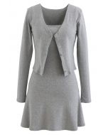 Vestido Twinset de mezcla de algodón con cuello en V y botones en gris