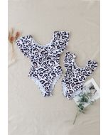 Traje de baño con volantes y estampado de leopardo para mamá y niños