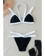 Conjunto de bikini halter con rayas en contraste