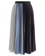 Falda midi plisada brillante color block en azul