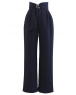 Pantalones anchos con cintura anudada con o-ring en azul marino