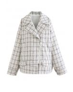 Blazer de tweed a cuadros con cremallera en blanco