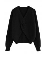 Suéter de color liso con parte delantera torcida en negro