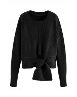 Suéter de punto con cuello redondo y nudo en negro
