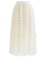 Adorable falda de tul de malla con volantes en capas en color crema