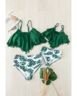 Conjunto de bikini con adornos de bolas lindas con estampado de hojas para mamá y niños