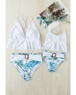 Conjunto de bikini cruzado con estampado de pájaros y hojas para mamá y niños