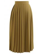 Falda midi plisada de medio lado de color liso en mostaza