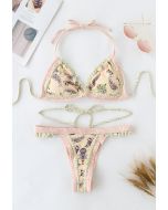 Conjunto de bikini boho con lazo en amarillo claro