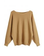 Cosy Boat Neck Batwing Sleeve Sweater en Tan