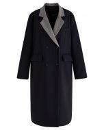 Abrigo largo de solapa con muesca en contraste en negro