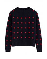 Suéter corto de punto con bordado en relieve Full of Hearts en negro