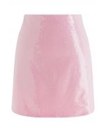 Minifalda de capullo adornada con lentejuelas centelleantes en rosa