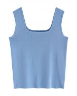 Camiseta sin mangas de punto con cuello cuadrado elegante en azul