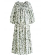 Conjunto de top estampado y falda larga en verde musgo de Spring Garden
