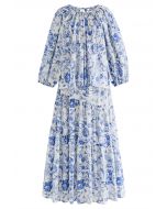 Conjunto de top estampado y falda larga en azul de Spring Garden