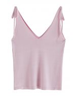 Camiseta sin mangas con cuello en V y hombros anudados en rosa