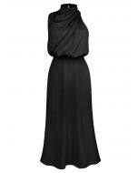 Vestido sin mangas con escote fruncido asimétrico en negro