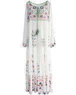 Maxi Vestido Blanco con Bordado Floral