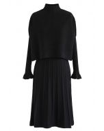 VESTIDO TWINSET DE PUNTO PLISADO CON CUELLO ALTO EN NEGRO